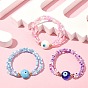 3Pcs 3 Color Lampword Evil Eye & Glass Seed Beaded Stretch Bracelets Set, Multi-strand Stackable Bracelets