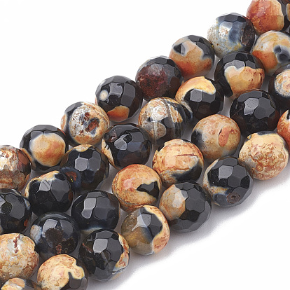 Natural Fire Crackle Agate Beads Strands, Dyed, Faceted, Round