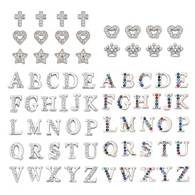 Alloy Crown Slide Charms with Grade A Rhinestones, Letter A~Z, Alphabet