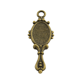 Tibetan Style Alloy Mirror Pendant Cabochon Settings, Cadmium Free & Lead Free, Tray: 9x6mm, 27x10x2.5mm, Hole: 2mm, about 1282pcs/1000g