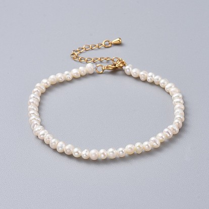 Bracelets de perles d'eau douce naturelles, avec chaînes d'extension en laiton et pochettes d'emballage en toile de jute sacs à cordon