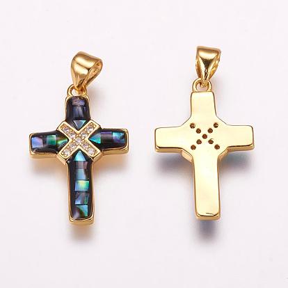 Micro cuivres ouvrent pendentifs zircone cubique, avec coquillage, croix