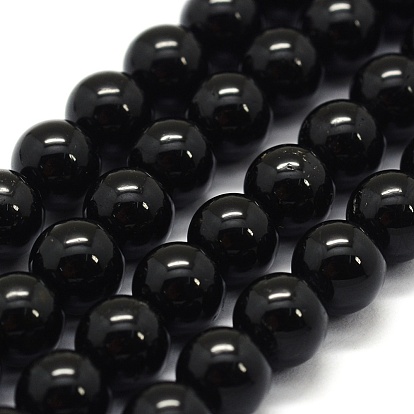Perlas naturales turmalina negro hebras, Grado A, rondo