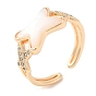 Natural Shell Criss Cross Open Cuff Ring with Cubic Zirconia, Brass Ring for Women