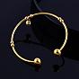Beautiful Design Real 18K Gold Plated Brass Charm Torque Cuff Bangle, with Small Bell Charm, 60mm