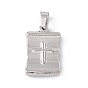 304 Stainless Steel Pendant, Rectangle with Jesus and Cross