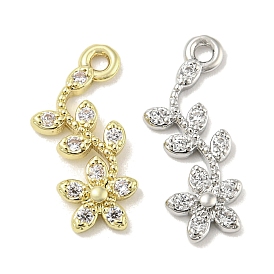 Brass Micro Pave Cubic Zirconia Pendant
s, Long-Lasting Plated, Flower