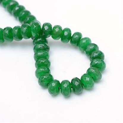 Perles de jade blanches naturelles teintes rondelles facettées, 8~9x5~6mm, Trou: 1mm, Environ 70 pcs/chapelet, 14.5 pouce