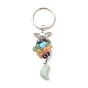 Moon Natural & Synthetic Mixed Stone Chips & Pendant Keychain, with Iron Split Key Rings