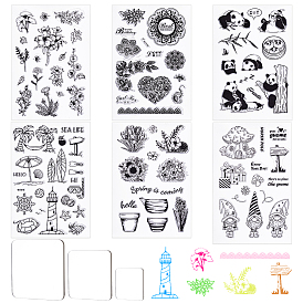 Globleland PVC Plastic Stamps, for DIY Scrapbooking, Photo Album Decorative, Cards Making, Stamp Sheets, with Acrylic Stamping Blocks Tools