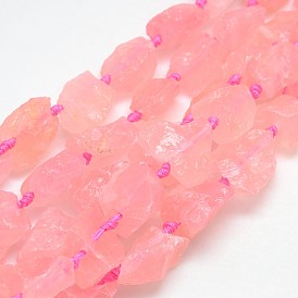 Natural Gemstone Rose Quartz Beads Strands, Nuggets, 13~35x8~28mm, Hole: 2mm, about 15~19pcs/strand, 15.74 inch