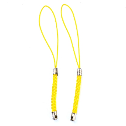Polyester Cord Mobile Straps, with Platinum Plated Iron Findings