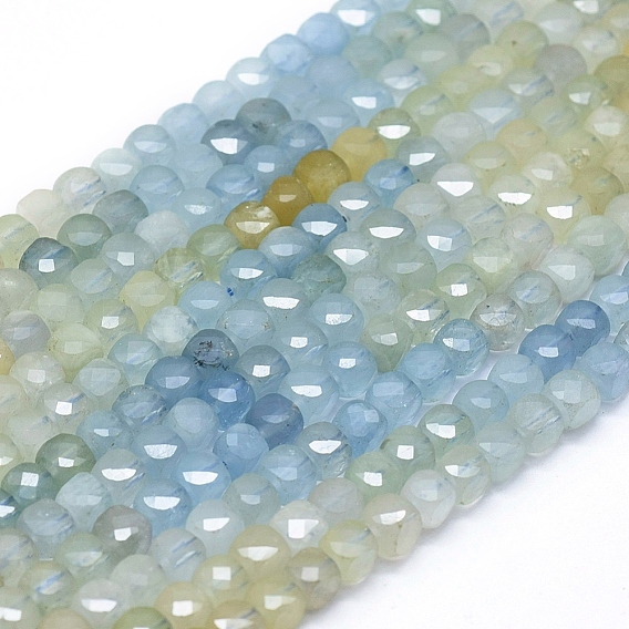 Aigue-marine naturelle brins de perles, style dégradé, carrée, facette