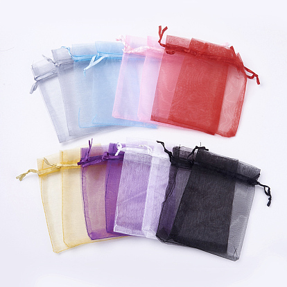 8 Colors Organza Bags, with Ribbons, Rectangle