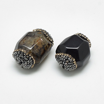 Perles d'onyx noir naturel, avec strass, teint, facette, ovale
