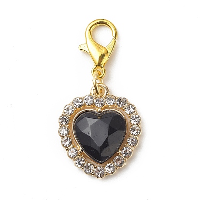 Alloy Rhinestone Heart Pendant Decorations, Lobster Clasp Charms, Clip-on Charms, for Keychain, Purse, Backpack Ornament