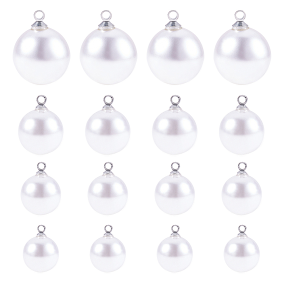 Colgantes de resina imitación perla, con material de aleación de platino chapado, rondo