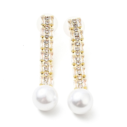 Crystal Rhinestone Dangle Stud Earrings with Imitation Pearl, Brass Long Tassel Earrings with 925 Sterling Silver Pins for Women, Light Gold