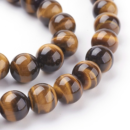 Natural Tiger Eye Beads Strands, Grade A, Round Goldenrod