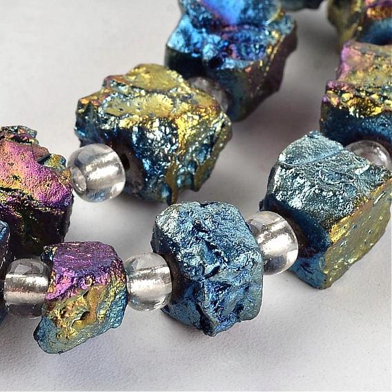 Cordones de perlas de piedra de hueso de dragón natural electrochapado, pepitas, 5~8x7~9x5~8 mm, agujero: 1 mm, sobre 20 unidades / cadena, 8.1 pulgada