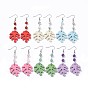 Tropical Theme Monstera Leaf Poplar Wood Dangle Earrings, with Gemstone Round Beads and 316 Surgical Stainless Steel Earring Hooks