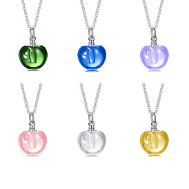 Glass Apple Perfume Bottle Necklaces, with Stainless Steel Cable Chains
