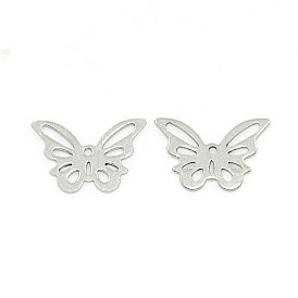 304 pendentifs papillon en acier inoxydable, 9.5x15x0.7mm, Trou: 1mm
