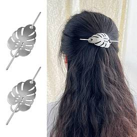 Alloy Hair Sticks, Hollow Hair Ponytail Holder, for DIY Hair Stick Accessories, Monstera Leaf