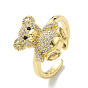 Clear Cubic Zirconia Bear Open Cuff Ring, Rack Plating Brass Jewelry for Women, Lead Free & Cadmium Free