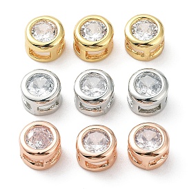 Rack Plating Brass Micro Pave Clear Cubic Zirconia Slide Charms, 
Long-Lasting Plated, Flat Round