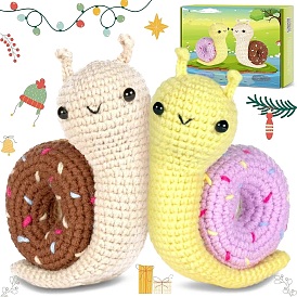 Couple Snail Display Decoration DIY Knitting Kits for Beginners, including Doll Eye, Crochet Hook, Stitch Marker, Yarn, Instruction