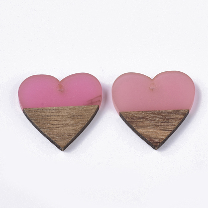 Transparent Resin & Walnut Wood Pendants, Heart