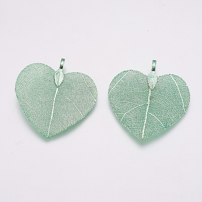 Pendentifs de feuilles naturelles, avec les accessoires en laiton, cœur