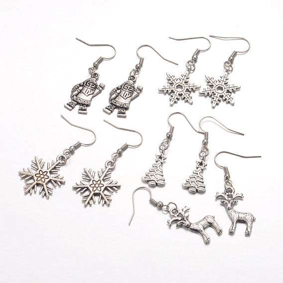 Christmas Theme Tibetan Style Alloy Dangle Earrings, with Brass Earring Hooks, 41~46mm, Pin: 0.6mm