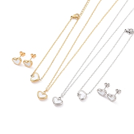 Coeur ensembles de bijoux de coquille 304 en acier inoxydable, Boucles d'oreilles et colliers pendentifs et bracelets à maillons