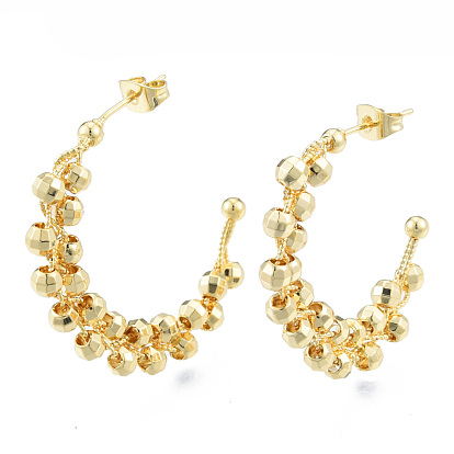 Brass Stud Earrings for Women, Letter C Shape Beaded Earrings, Nickel Free