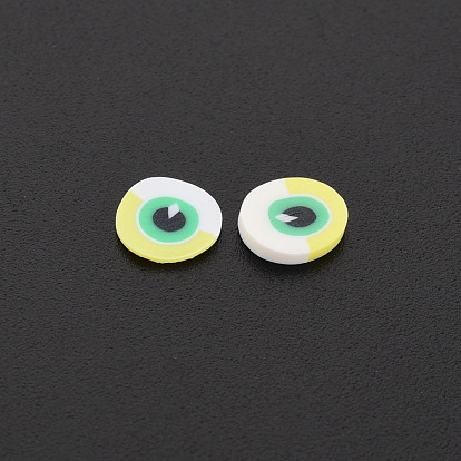 Handmade Polymer Clay Cabochons, Flat Round with Evil Eye