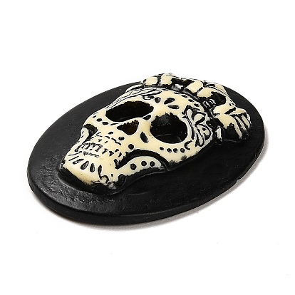 Halloween Opaque Resin Cabochons, Oval with Skull