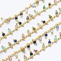 Gemstone Handmade Beaded Chains, Soldered, Lead Free & Cadmium Free, with Brass Findings, Real 18K Gold Plated, Long-Lasting Plated, Faceted Round