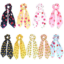 Colorful Fruit Print Silk Scarf Hair Tie for Women - Fashionable and Versatile