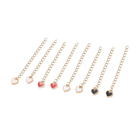 304 Stainless Steel Chain Extenders with Heart Alloy Enamel Charm, Golden