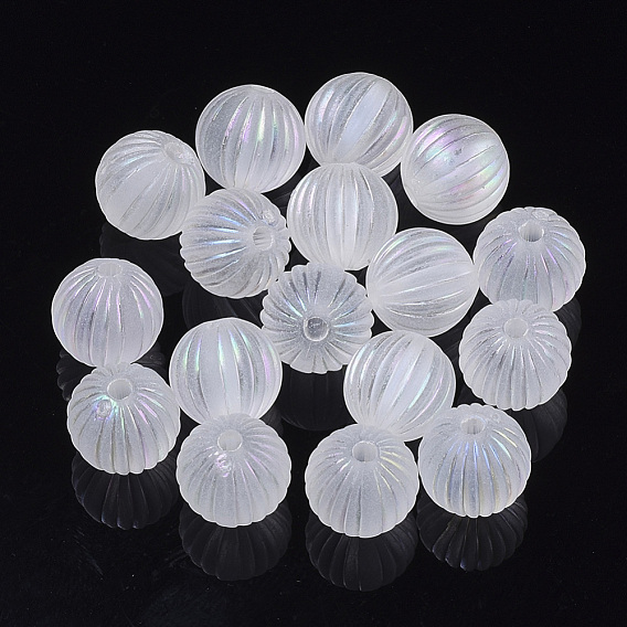 Perles acryliques melon ondulées transparentes, de couleur plaquée ab , ronde
