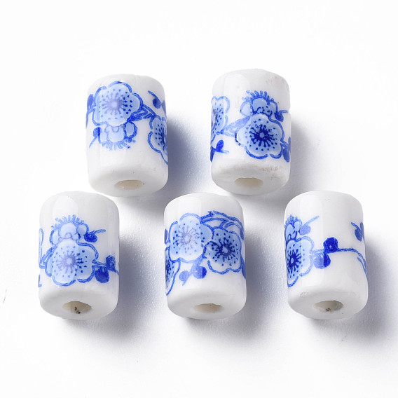 Handmade Porcelain Beads, Famille Rose Style, Column with Flower Pattern