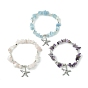 Ensemble de bracelets extensibles en perles de pierres précieuses mélangées naturelles, 304 bracelets empilables de charmes d'étoiles de mer d'acier inoxydable pour des femmes