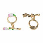 Brass Enamel Toggle Clasps, Nickel Free, Flower with Ring