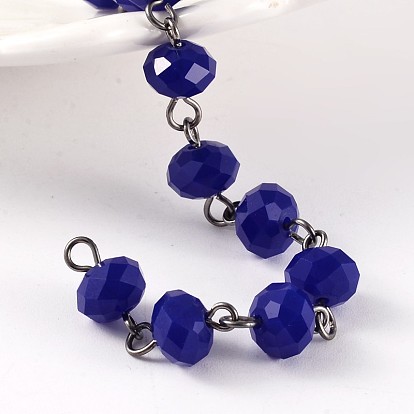 Perlas de cristal de jade rondelle imitación cadenas para collares pulseras que hacen, con alfiler de latón en tono bronce., sin soldar, 39.3 pulgada, sobre 87 unidades / cadena