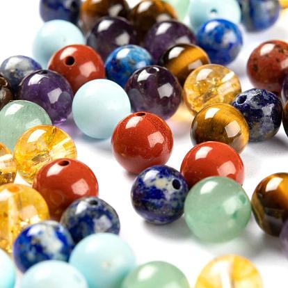 100 pcs 7 kits de pierres de guérison chakra yoga couleurs, améthyste naturelle & lapis-lazuli & turquoise & aventurine verte & oeil de tigre & citrine & perles de jaspe rouge, ronde