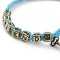 Best Friend Friendship Bracelets Sets, Adjustable Waxed Polyester Cord Braided Bead Bracelets, with Alloy Key & Padlock Pendants, Acrylic Cube Beads and Brass Round Beads