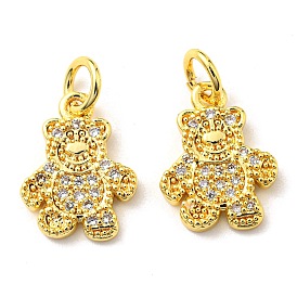 Rack Plating Brass Micro Pave Cubic Zirconia Charms, with Jump Ring, Bear