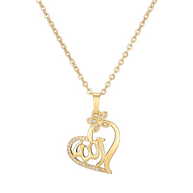 Golden Brass Cubic Zirconia Pendant Necklace, with Stainless Steel Cable Chains, for Ramadan & Eid Mubarak